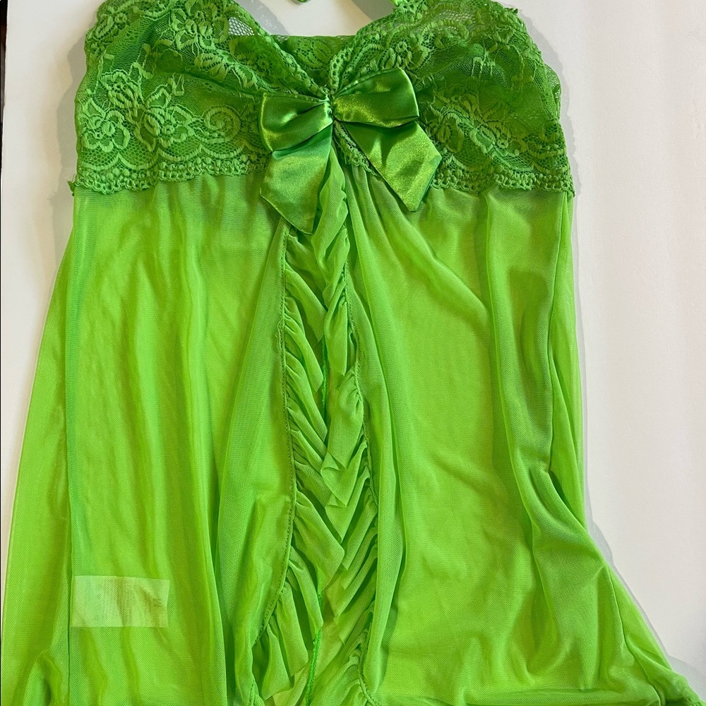 Contrast lace mesh green babydoll